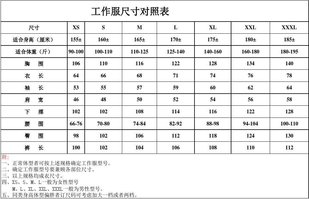 厂服尺码怎么选择